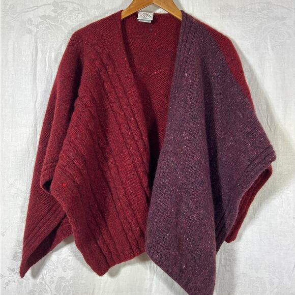 Bonner Of Ireland Poncho Purple Burgundy Speckled Cable Knit Small Cape Irish - Picture 1 of 10